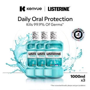 [Bundle of 3] Listerine Mouthwash 1000ml - Cool Mint, Healthy White, Original, Total Care, Green Tea, Gum Care